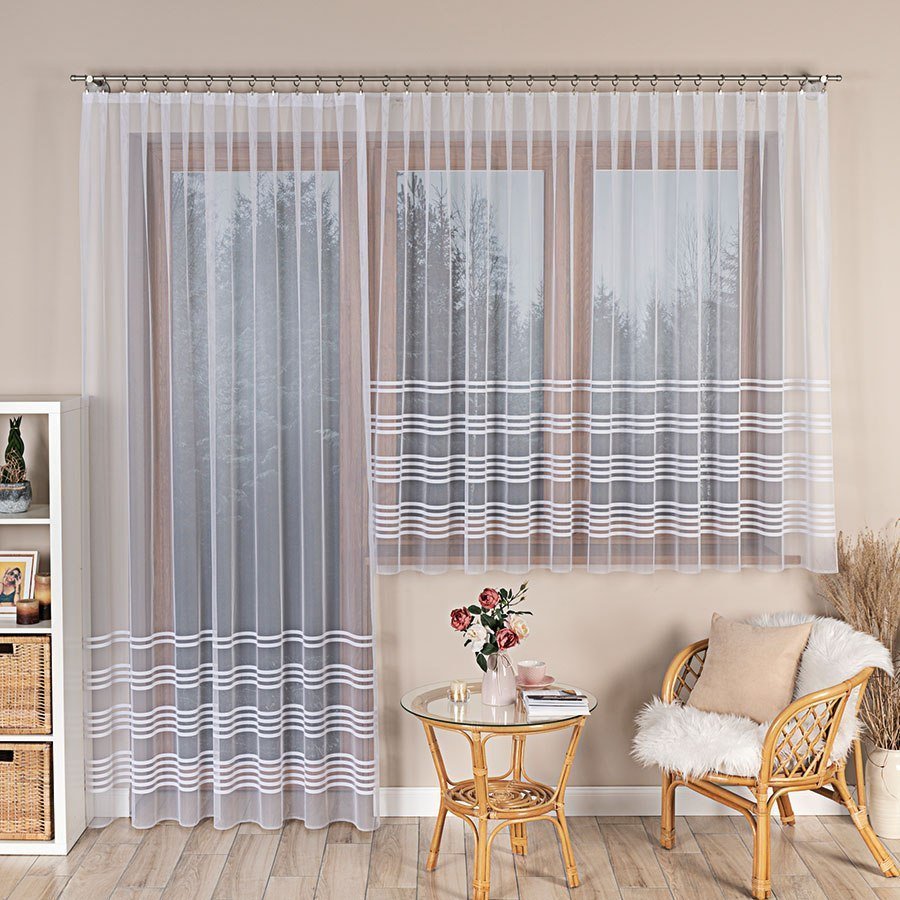 Markizeta KALINA Firanka żakardowa gotowa, szerokość 200 x wysokość 250cm, kolor 003 biały ze srebrnym lurexem