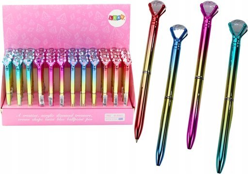 LeanToys Długopis Z Diamentem W Połysku Złoto Kolorowy Niebieski Wkład 0.7mm Mix