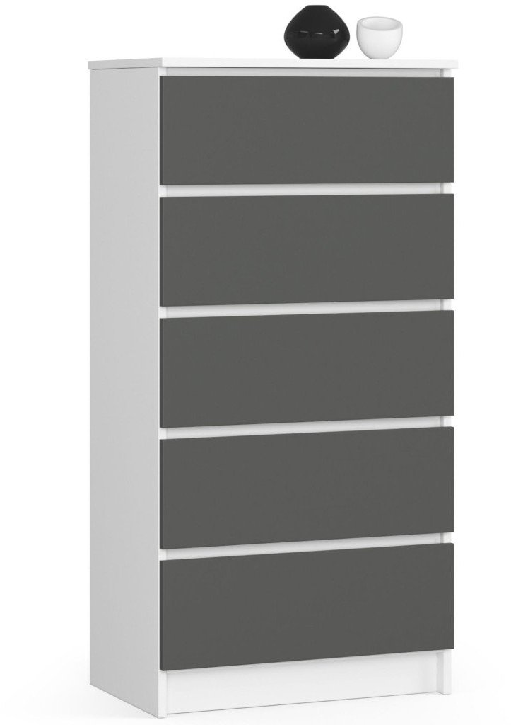 Fabryka Mebli Akord Komoda do salonu K 60 cm 5 szuflad - biała-grafit szary