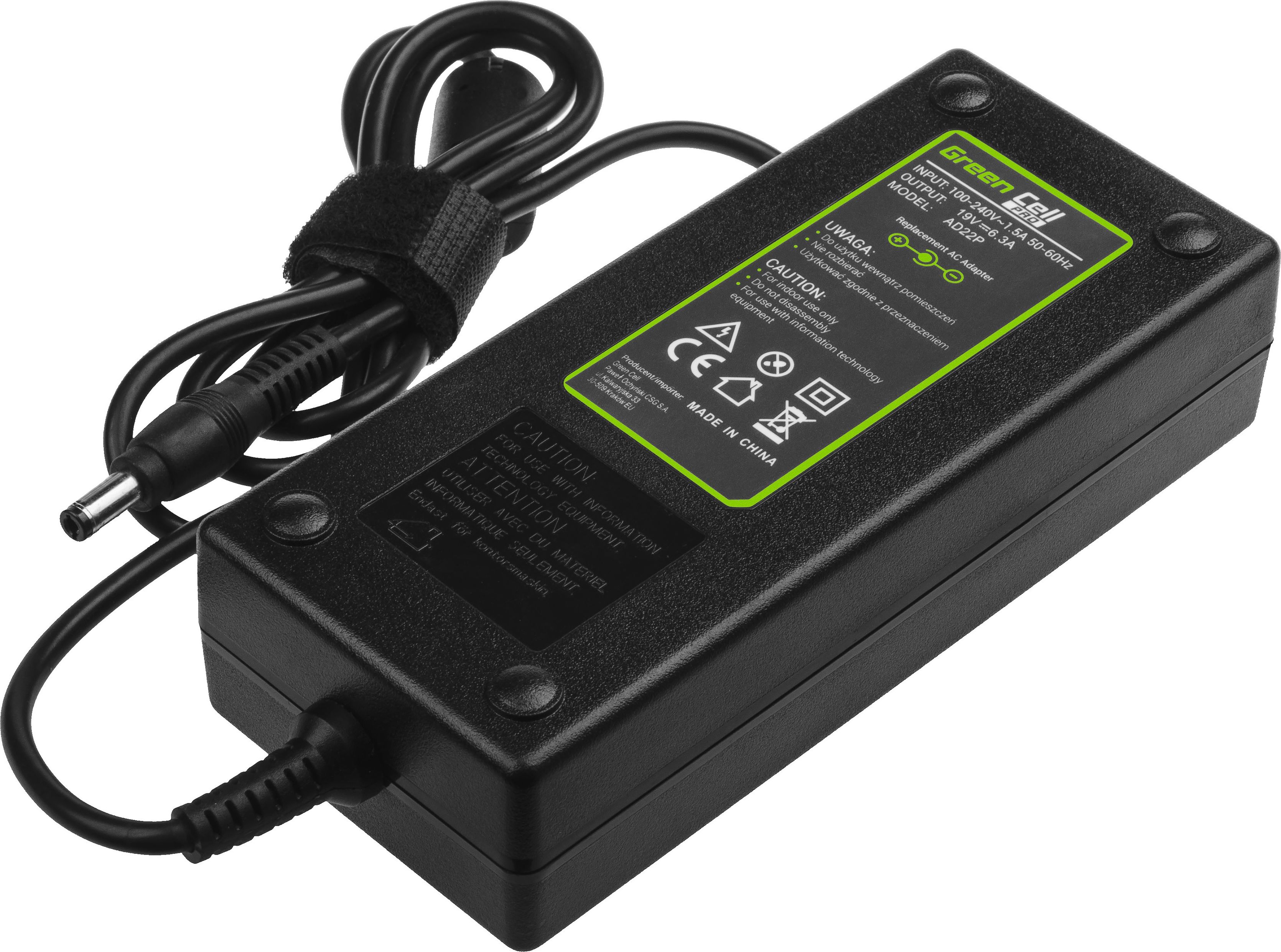 Zasilacz do laptopa Green Cell 120 W, 2.5 mm, 6.3 A, 19 V (AD22P)