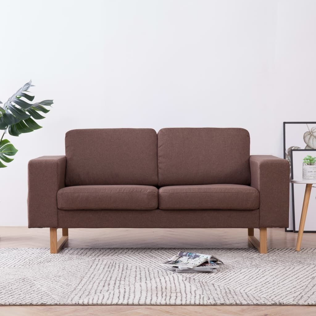 vidaXL 2-osobowa sofa tapicerowana tkaniną, brązowa