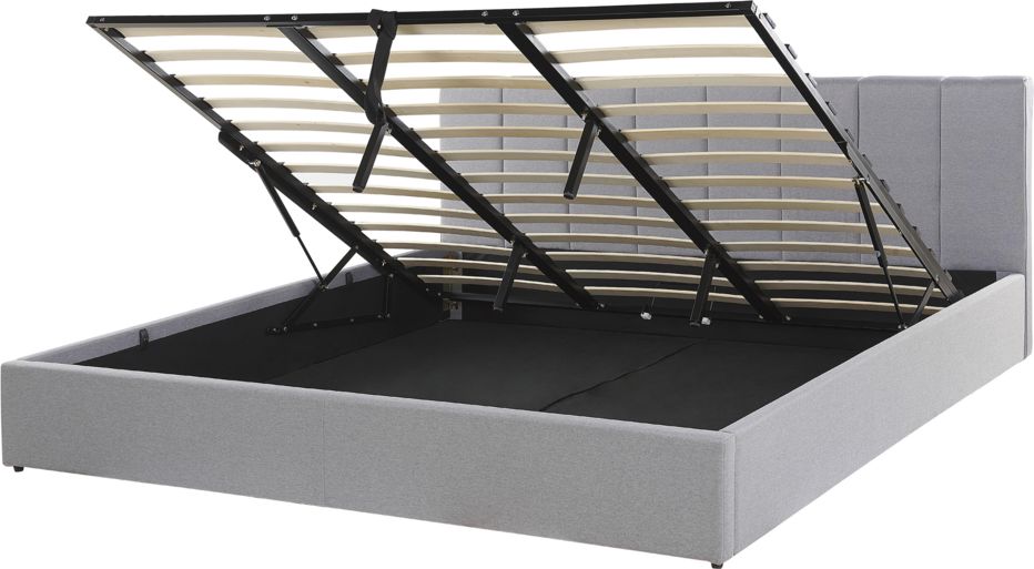 Beliani Łóżko z pojemnikiem tapicerowane 180 x 200 cm jasnoszare DREUX