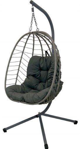 KMTP Fotel wiszący kokon San Marino składany czarny z poduszką