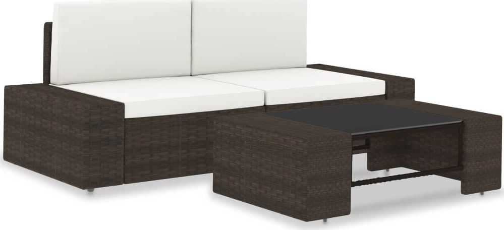 vidaXL 3 częściowy zestaw wypoczynkowy do ogrodu, rattan PE, brązowy (49517)