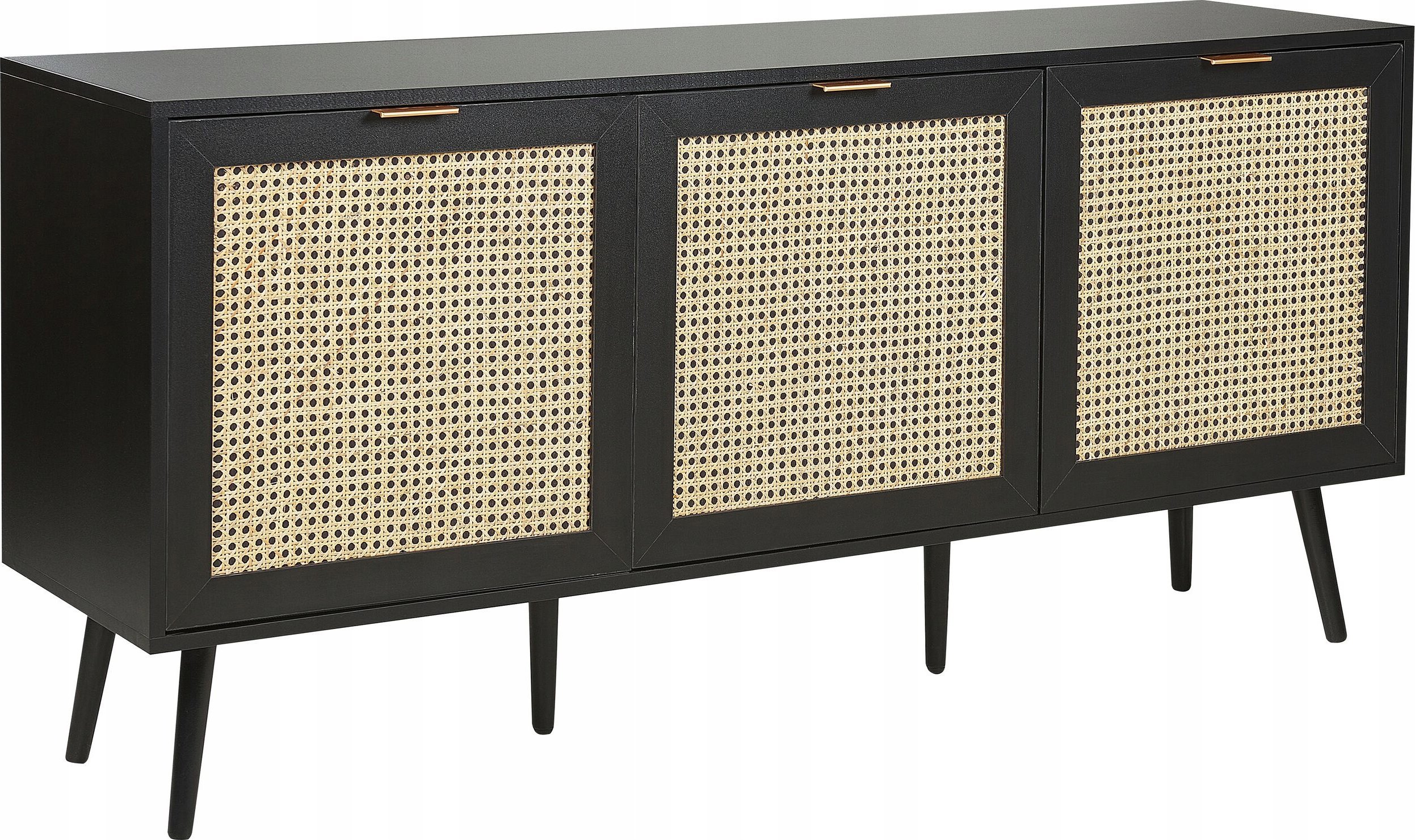 Beliani Szafka trzydrzwiowa fronty rattanowe czarna OPOCO