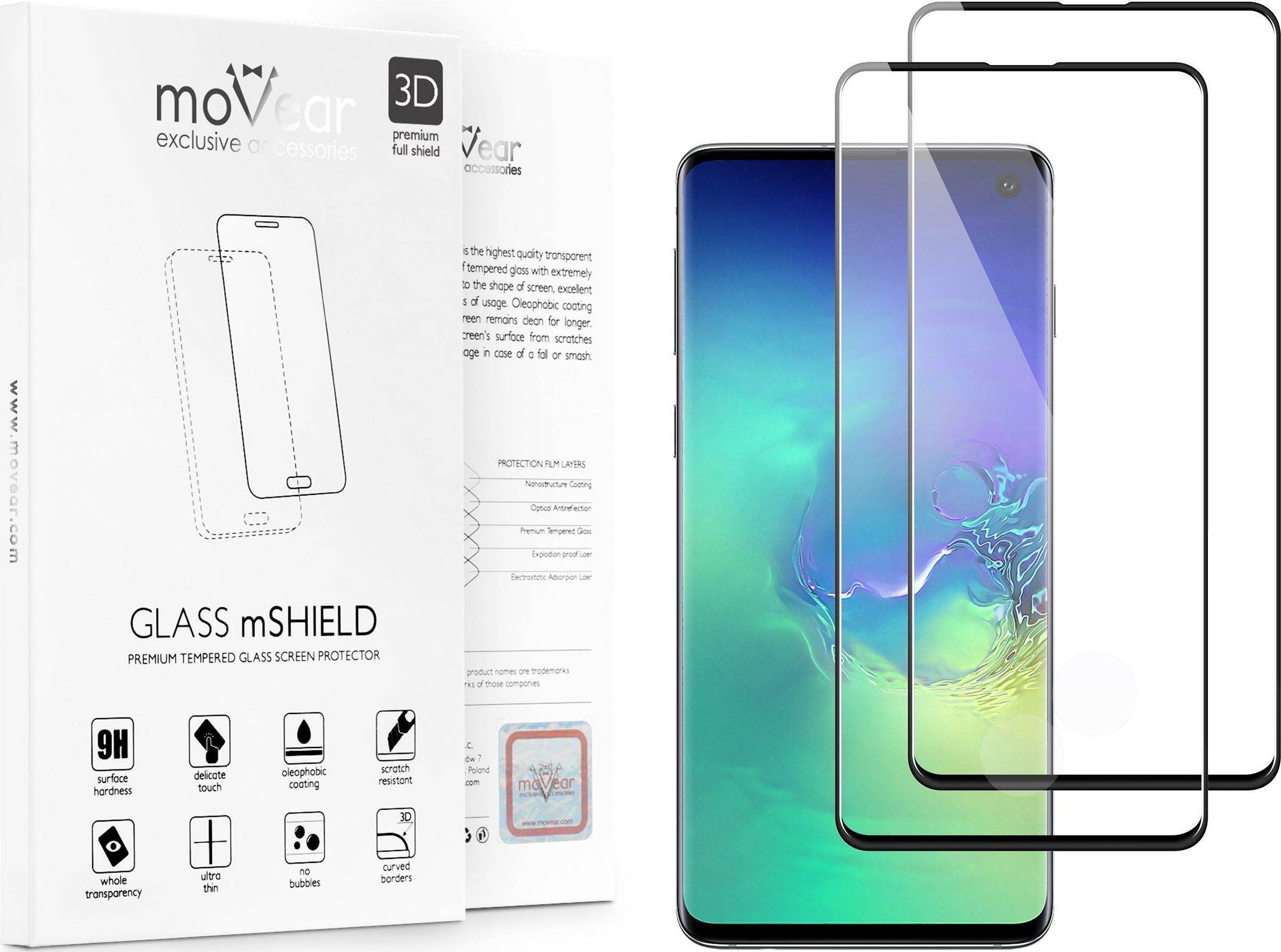 moVear Szkło Hartowane 3D na Cały Ekran Samsung Galaxy S9 - G960F, Czarne | moVear Standard