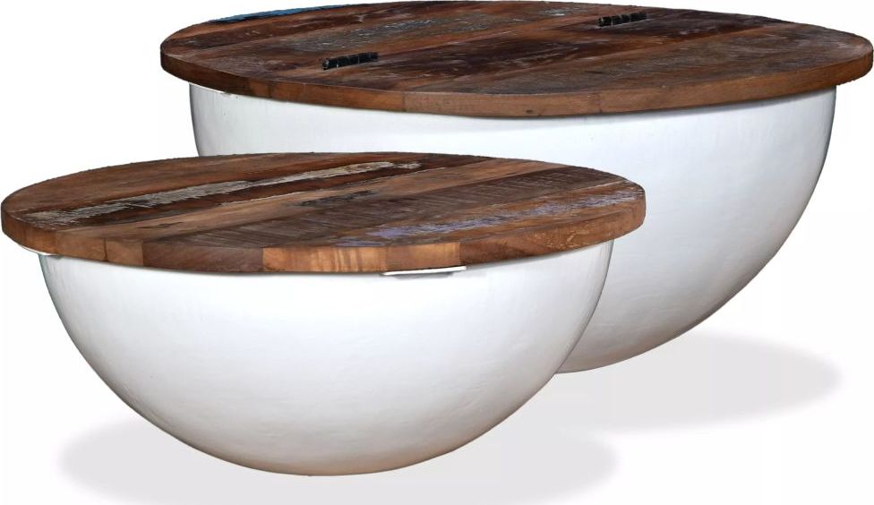 vidaXL Stoliki kawowe, 2 szt., drewno z odzysku, białe, kształt misy (245256) - 245256