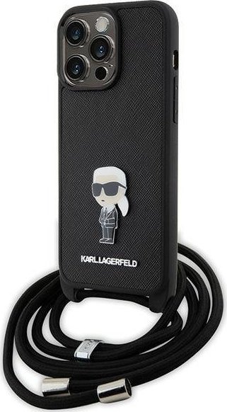 Karl Lagerfeld KLHCP15XSASKNPSK iPhone 15 Pro Max 6.7" hardcase czarny/black Crossbody Saffiano Monogram Metal Pin Karl & Choupe