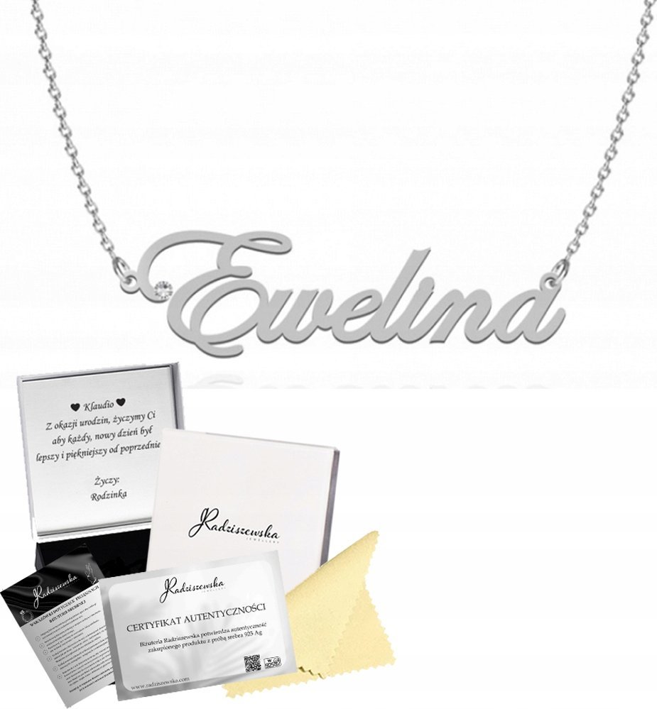 Radziszewska Jewellery NASZYJNIK Z IMIENIEM EWELINA SREBRO 925 ŁAŃCUSZEK PREZENT BIŻUTERIA