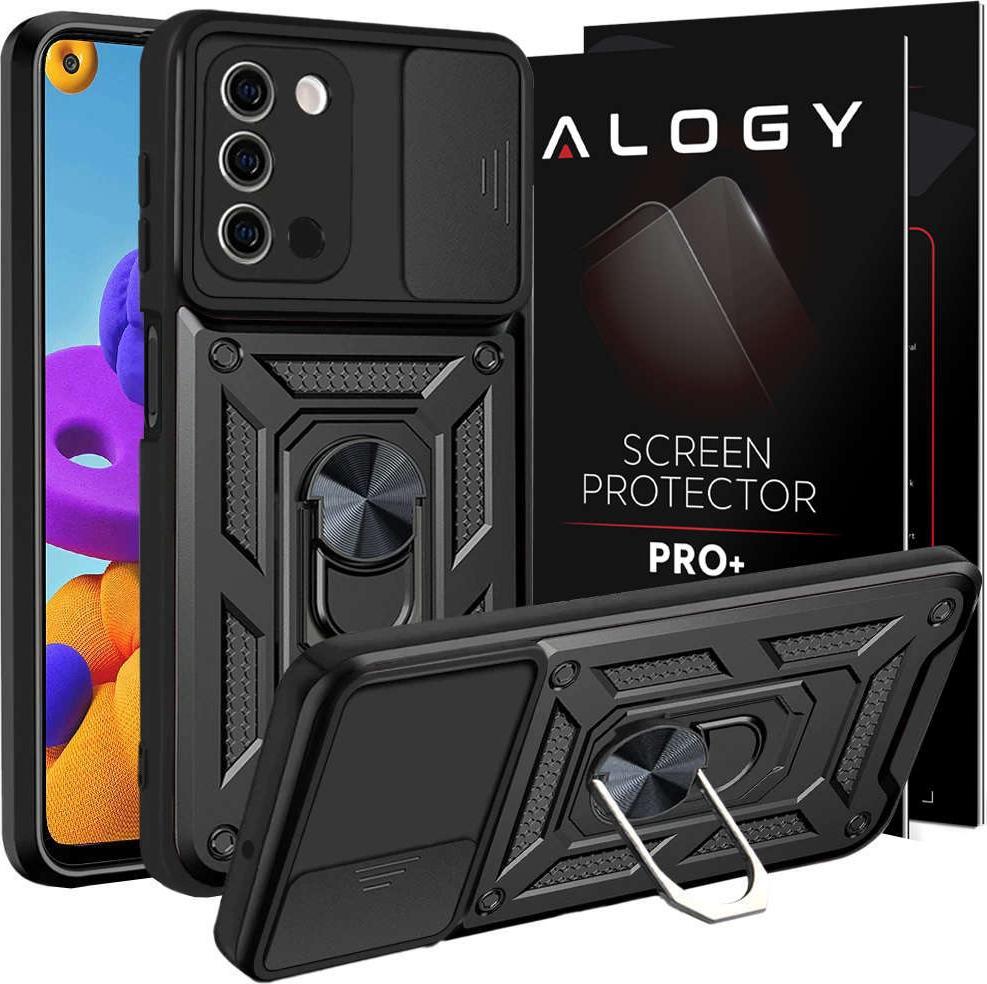 Alogy Etui z osłoną aparatu Alogy Camshield Stand Ring do Samsung Galaxy A03s 164mm czarne + Szkło
