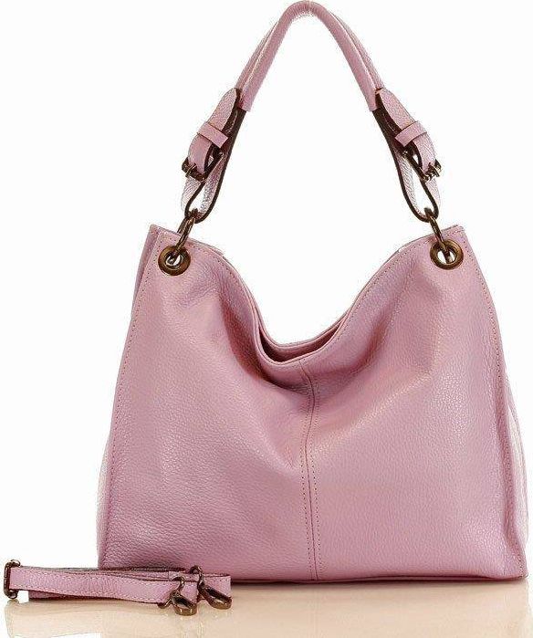 Kemer MARCO MAZZINI Torba skórzana hobo leather bag lila róż