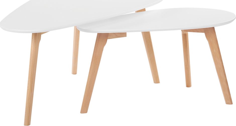 Beliani Zestaw 2 stolików kawowych jasne drewno z białym FLY III