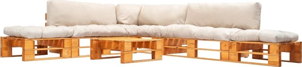 vidaXL 6-cz. zestaw ogrodowy, piaskowe poduszki, palety z drewna FSC