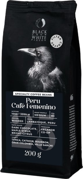 Specialty coffee beans Black Crow White Pigeon Peru Cafe Femenino (Filter), 200 g