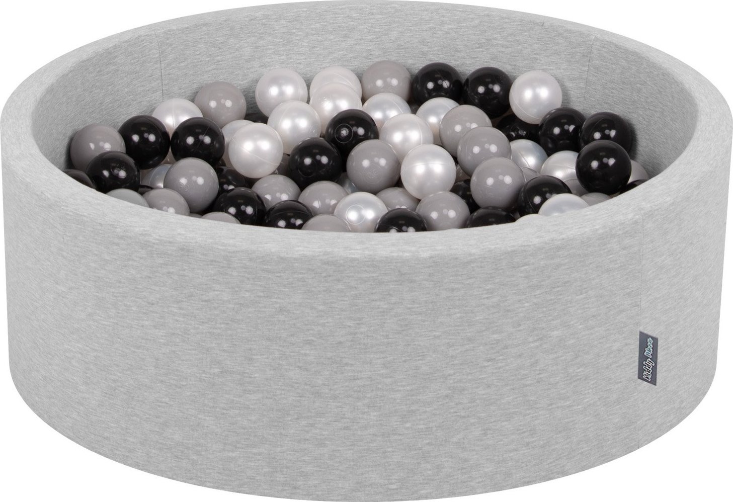 KiddyMoon KiddyMoon Suchy basen okrągły z piłeczkami 7cm jasnoszary: czarny-szary-perła 90x30cm/300piłek Zabawka basen piankowy