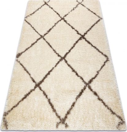 Dywany Łuszczów Dywan FLUFFY 2373 shaggy kratka, trellis - krem / beż, 120x170 cm