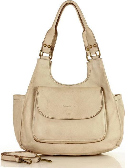 Marco Mazzini handmade Włoska torebka skórzana z kieszenią z przodu retro bag handmade - MARCO MAZZINI beż cappuccino NoSize