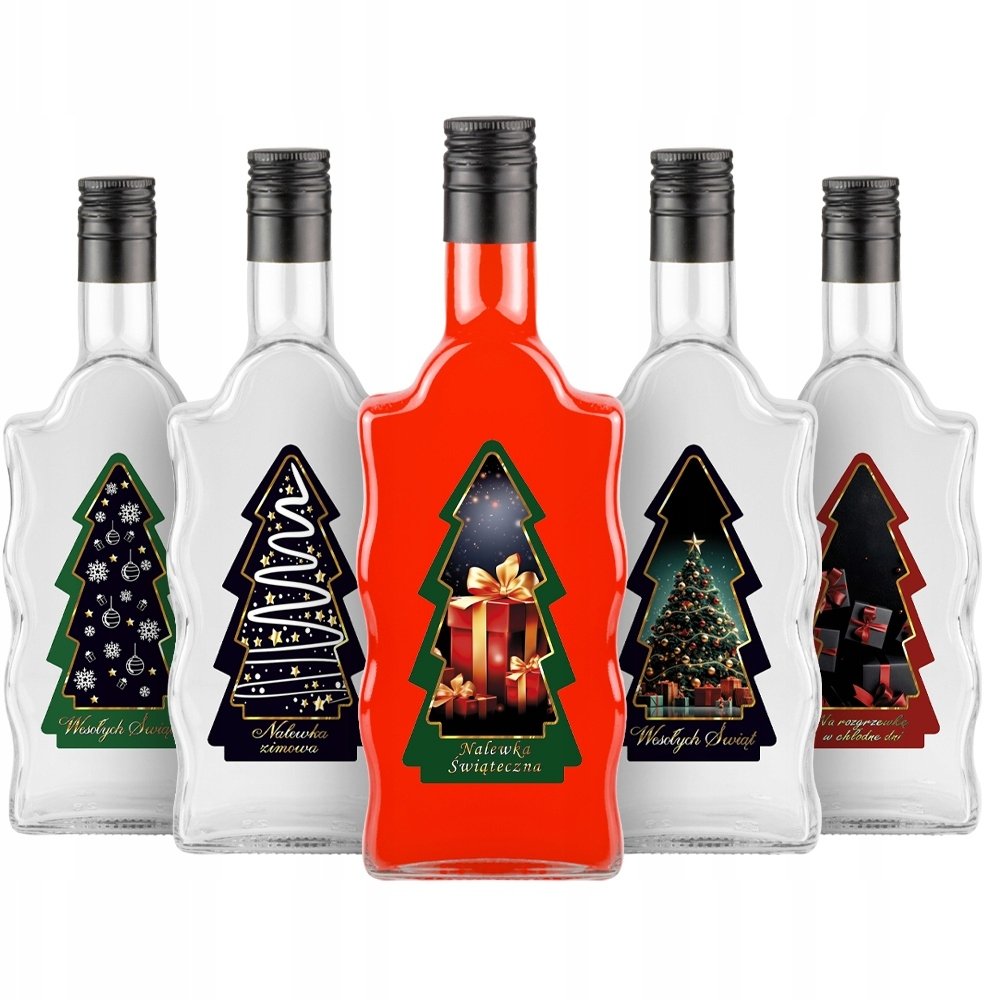 5x Butelka FALA 500ml + ETYKIETA CHOINKA butelki na święta nalewki wino