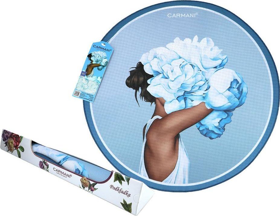 Carmani Podkładka na stół okrągła - Kwiaty na głowie, błękit (CARMANI)