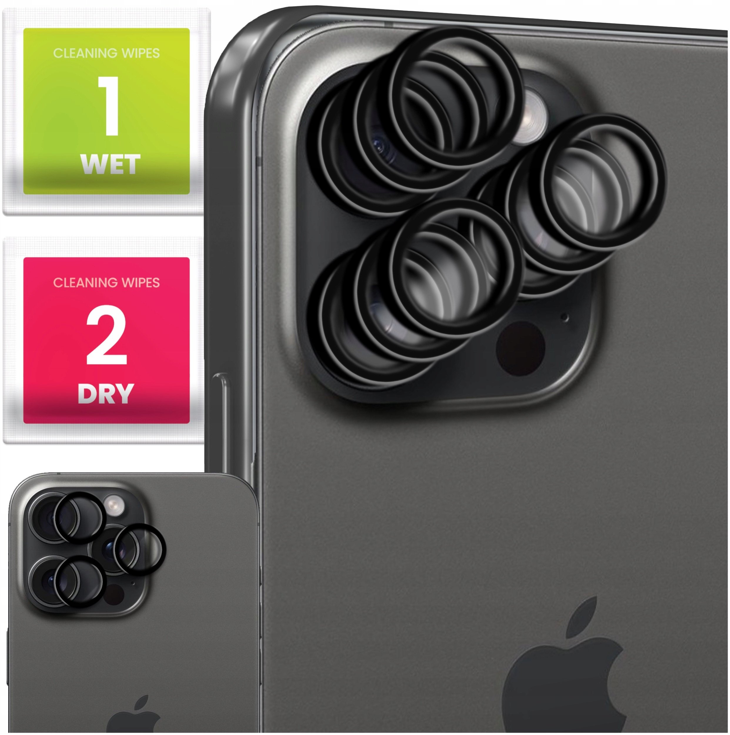 9x Szkło Na Aparat Do Apple iPhone 16 Pro / Pro Max (Na Obiektywy, Czarne)