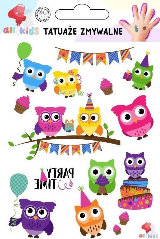 Tatuaże zmywalne dla dzieci Kolorowe sówki