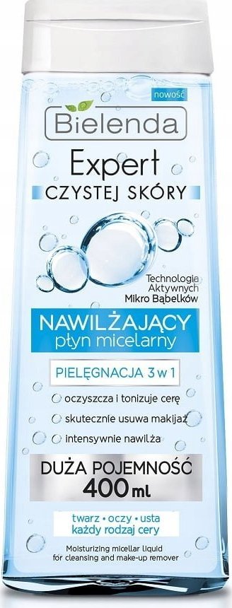 Bielenda Expert Czystej Skóry Płyn micelarny 3w1 nawilżający do demakijażu 400ml