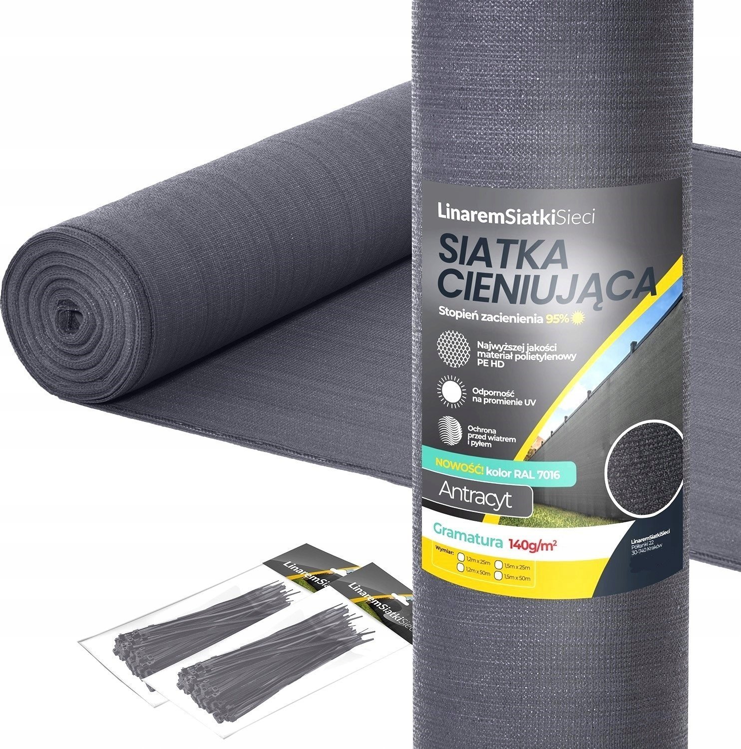 Linarem SiatkiSieci SIATKA CIENIUJĄCA 1,8x50m MASKUJĄCA 90% OSŁONA MATA NA OGRODZENIE PŁOT +UV