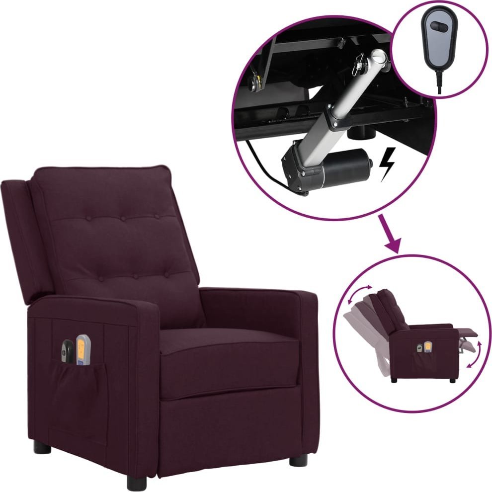 vidaXL Elektryczny, rozkładany fotel masujący, fioletowy, tkanina