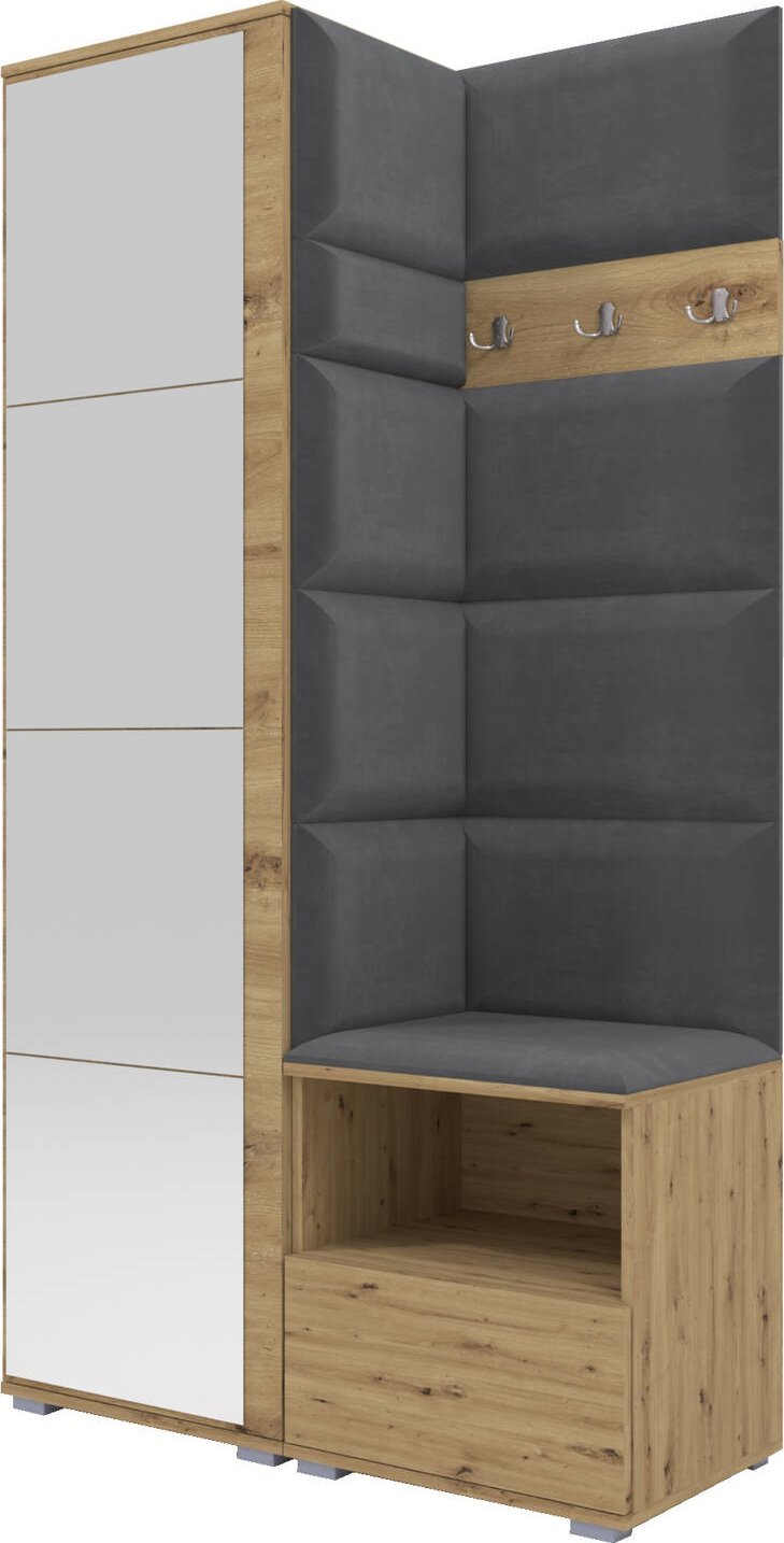 Ravio Tapicerowana garderoba Nela I z lustrem - kolor dąb artisan + tkanina Trinity 15