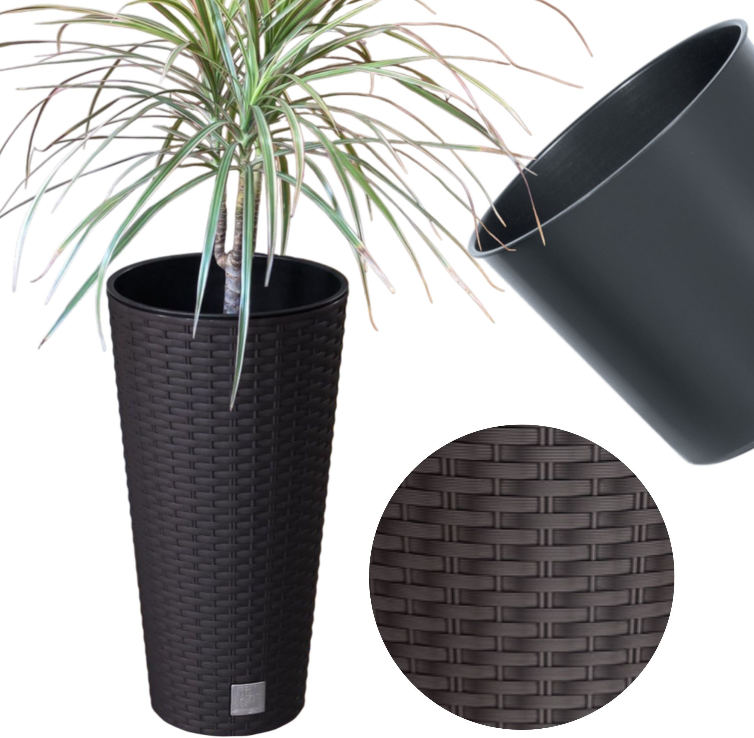 Doniczka okrągła ratanowa 20cm Donica wysoka + wkład dystansowy