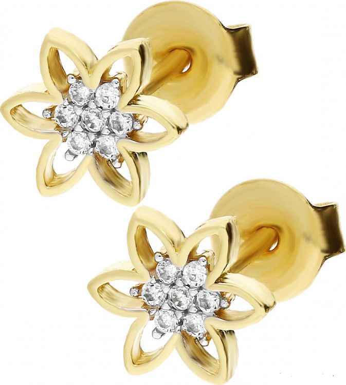Lovrin KOLCZYKI ZŁOTE KWIATKI 585 NA SZTYFT CYRKONIE NA PREZENT