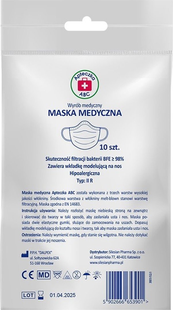 Silesian Pharma apteczka abc maska medyczna 3-warstwowa 1op.-10szt