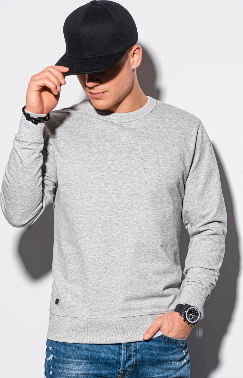 Ombre Bluza męska bez kaptura B1153 - szary melanż M