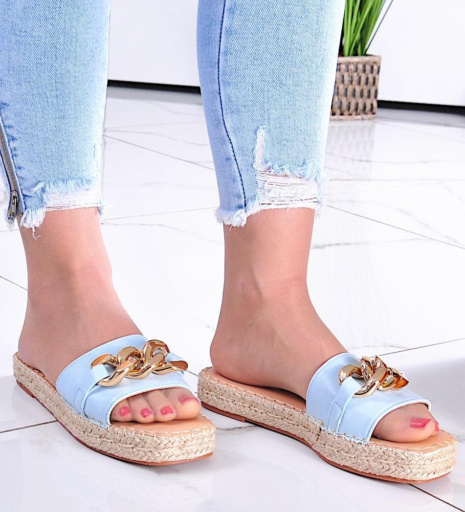 Pantofelek24 Niebieskie klapki espadryle z łańcuchem /A6-2 11483 T297/ 36