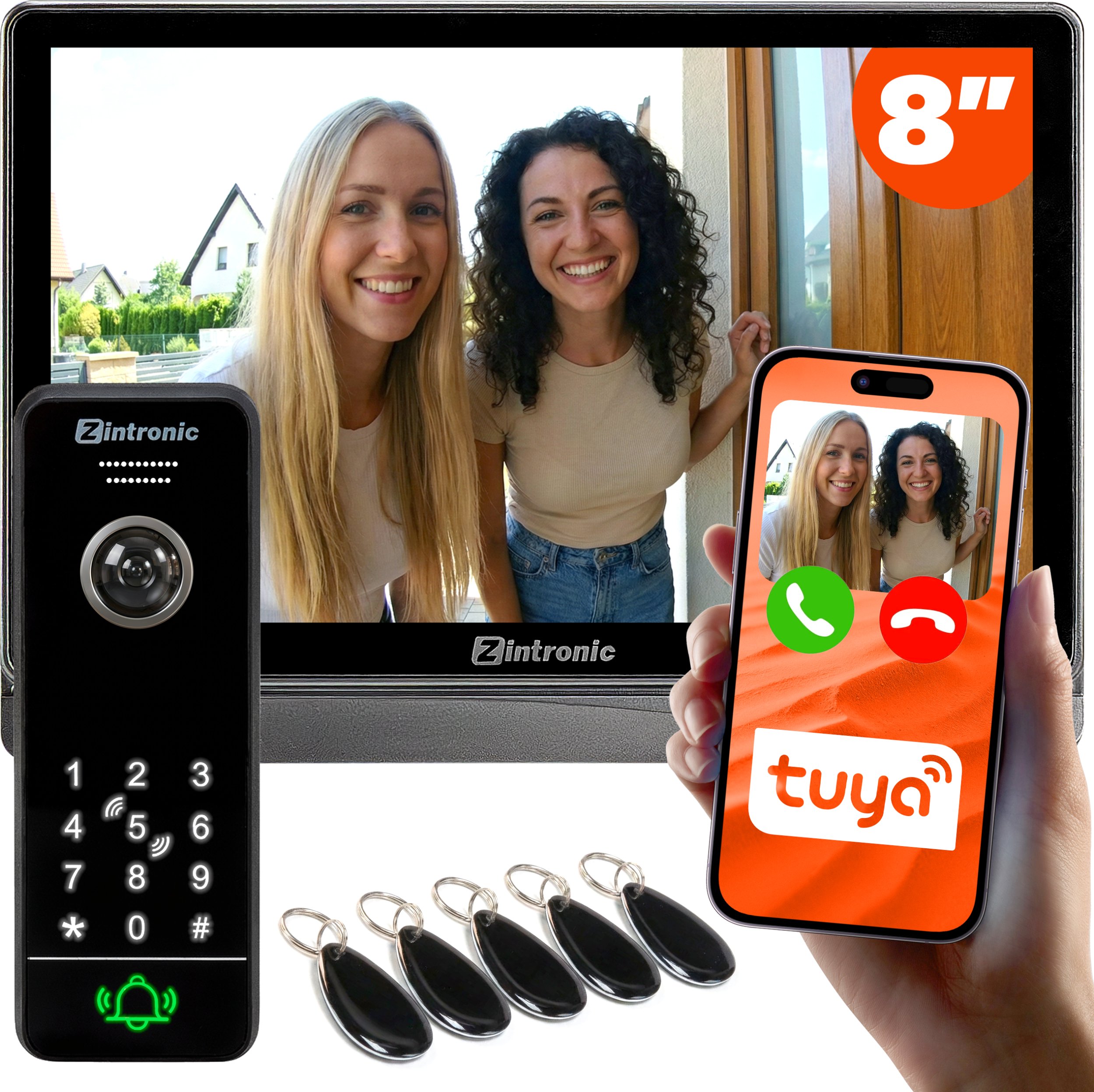 Wideodomofon Analogowy WiFi Zintronic ZWD-BLV2 8" IPS 2MP Stacja bramowa, Zestaw