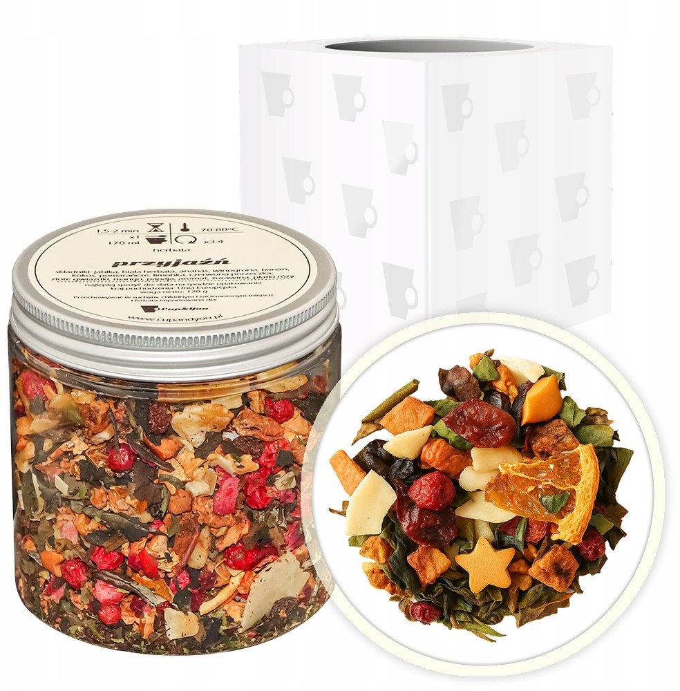 Herbata biała PRZYJAŹŃ papaja mango jabłka żurawina czerwona porzeczka 120g - sypana liściasta herbata PREMIUM Cup&You