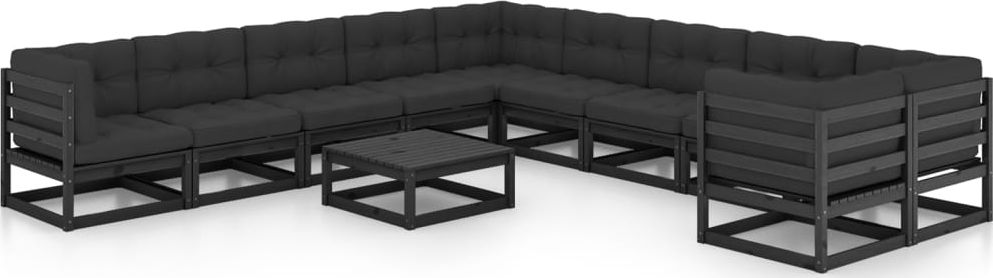 vidaXL 11-cz. zestaw wypoczynkowy do ogrodu, z poduszkami, czarny