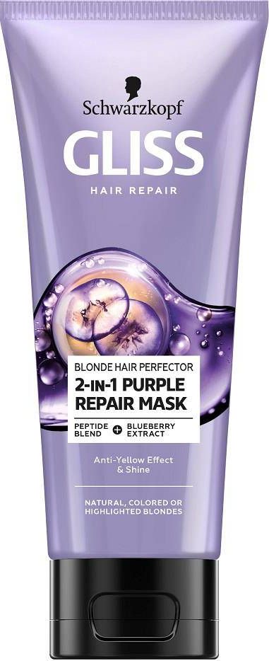Gliss Kur GLISS_Blonde Hair Perfector 2-in-1 Purple Repair Mask maska do naturalnych, farbowanych lub rozjaśnianych blond włosów 200ml