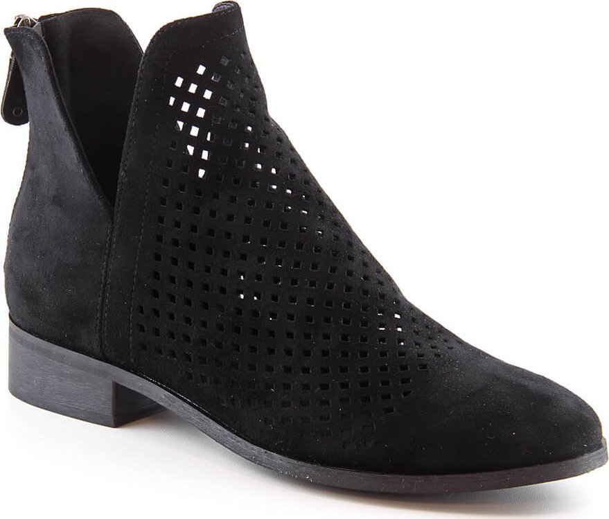 W. Potocki Botki damskie zamszowe ażurowe czarne Potocki SZ12107 36