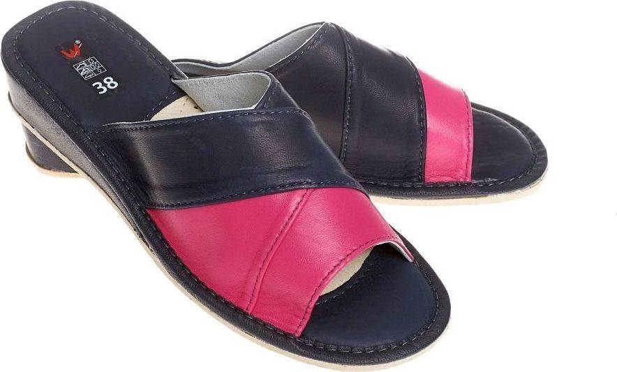 Wójciak Pantofle skórzane damskie pw001 granatowy/różowy 40