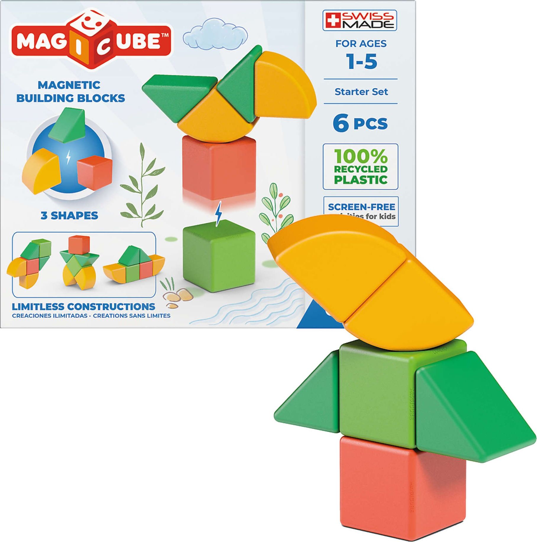 Trefl GEOMAG MagiCube 3 Shapes recycled started set - klocki magnetyczne 6el. G200