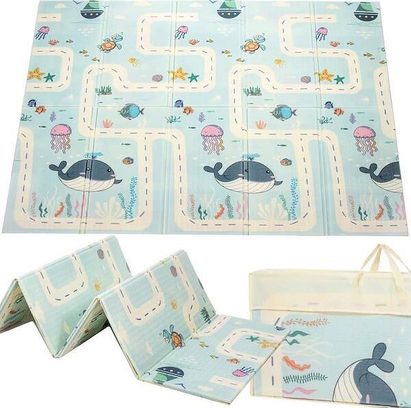 Springos Dwustronna mata piankowa 180x200 cm XXL składana dla dzieci ocean UNIWERSALNY