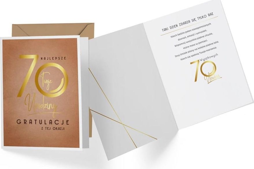 KUKARTKA Karnet 70 Urodziny, brązowe V-014