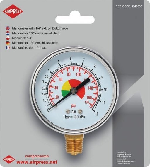 Airpress MANOMETR 1/4 " Z DOLNYM GWINTEM AIRPRESS
