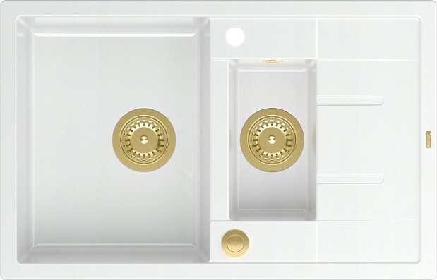 Zlewozmywak GraniteQ MORGAN 156 zlewozmywak snow white z syfonem Push To Open okrągły 1,5-komorowy z/o/ elementy złote