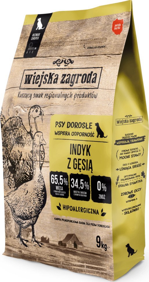 Wiejska Zagroda Karma sucha dla psa Indyk z gęsią (dorosły) chrupki M 9kg