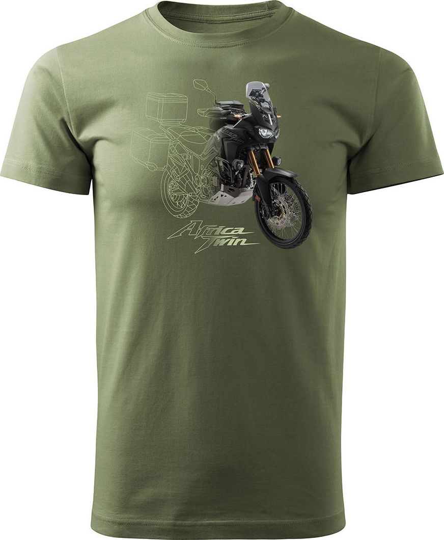 Topslang Koszulka motocyklowa z motocyklem na motor Honda Africa Twin męska khaki REGULAR XXL