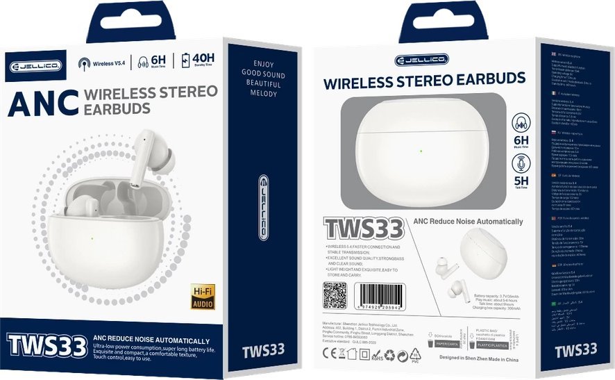 Słuchawki Jellico JELLICO słuchawki bezprzewodowe (ANC) TWS33 Biały standard