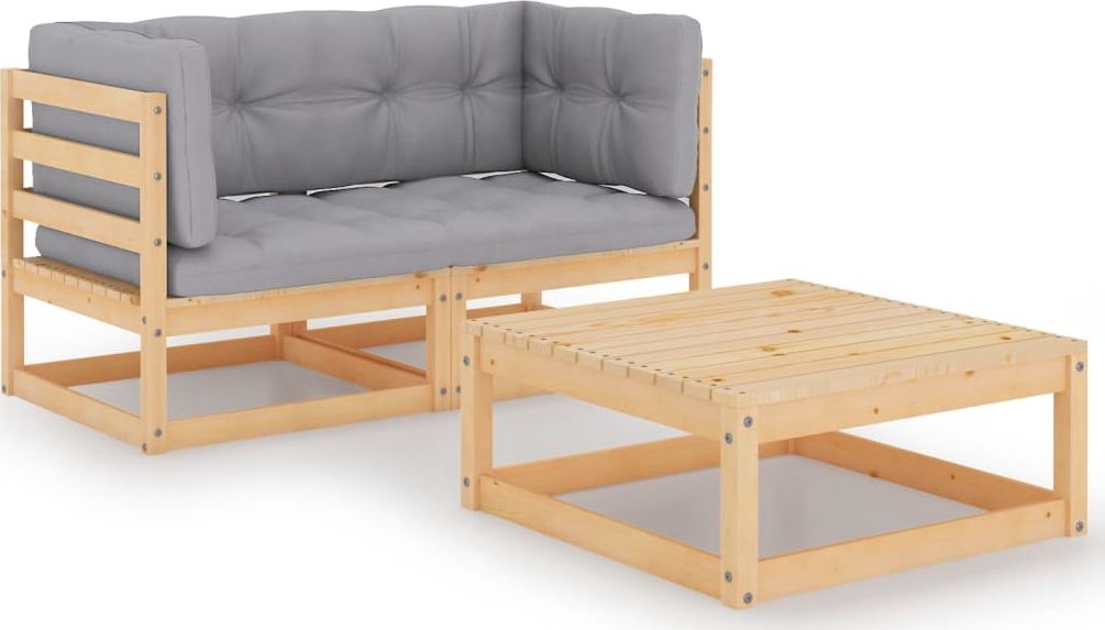 vidaXL 3-cz. zestaw wypoczynkowy do ogrodu, z poduszkami, lita sosna