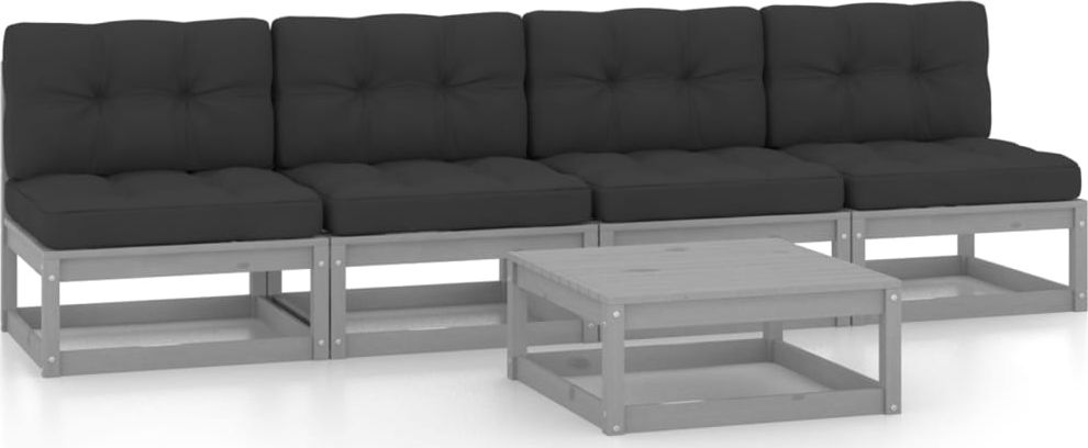 vidaXL 5-cz. zestaw wypoczynkowy do ogrodu, z poduszkami, lita sosna